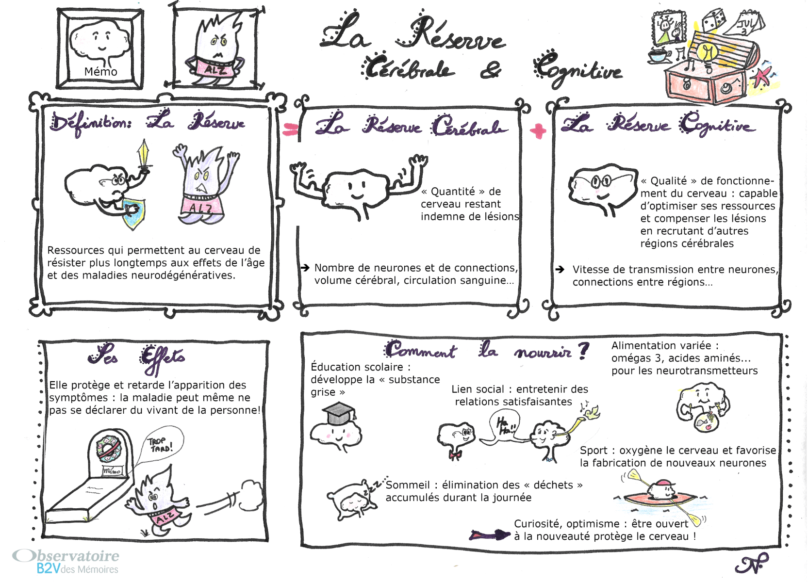 Sketchnote réalisé par un rédacteur médical de Santé Active Edition représentant la réserve cérébrale et cognitive