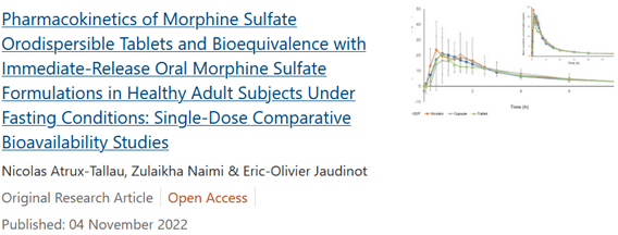 Atrux-Tallau et al. Pharmacokinetics of Morphine Sulfate Orodispersible Tablets and Bioequivalence with Immediate-Release Oral Morphine Sulfate Formulations. Clin Drug Investig (2022).